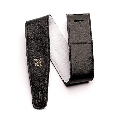 Ernie Ball verstellbarer Gitarrengurt aus italienischem Leder mit Pelzfutter, 6,4 cm, Schwarz von Ernie Ball