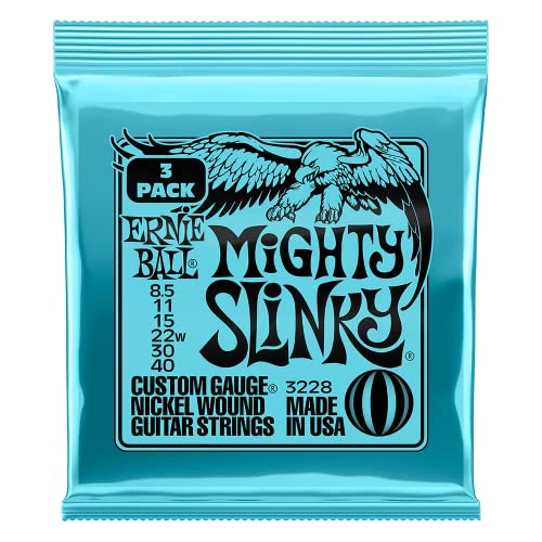 Ernie Ball Mighty Slinky Nickelwound E-Gitarrensaiten, 3er-Pack, Stärke 8.5-40 von Ernie Ball