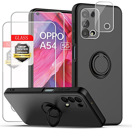 Esakycn Hülle für Oppo A54 5G / A74 5G / A93 5G Schutzhülle Silikon mit 2 Displayschutzfolie + 2 Kamera Folie, [Magnetic Auto Halterung] Ring Ständer Handyhülle für Oppo A54 5G 6,5'', Schwarz von Esakycn