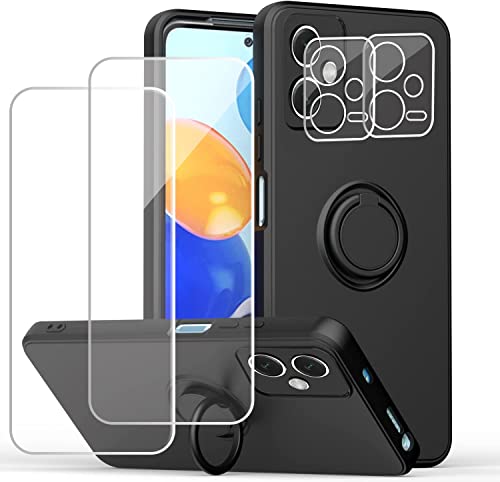 Esakycn Hülle für Redmi Note 12 Pro 5G Schutzhülle Silikon mit 2 Displayschutzfolie + 2 Kamera Folie, [Magnetic Auto Halterung] Ring Ständer Handyhülle für Redmi Note 12 Pro, Schwarz von Esakycn