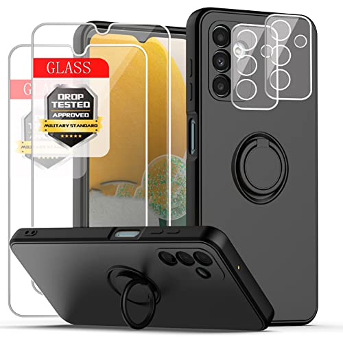 Esakycn Hülle für Samsung A25 Schutzhülle Silikon mit 2 Displayschutzfolie + 2 Kamera Folie, [Magnetic Auto Halterung] Ring Ständer Handyhülle für Samsung Galaxy A25 6,5'', Schwarz von Esakycn