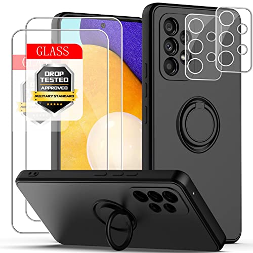 Esakycn Hülle für Samsung A52 / A52S 5G Schutzhülle Silikon mit 2 Displayschutzfolie + 2 Kamera Folie, [Magnetic Auto Halterung] Ring Ständer Handyhülle für Samsung Galaxy A52 / A52S 5G, Schwarz von Esakycn