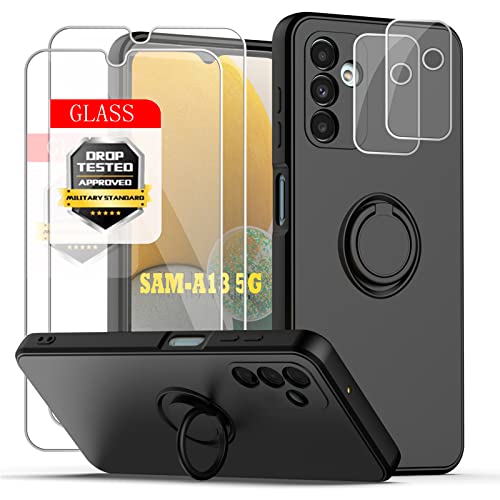 Esakycn Hülle für Samsung A55 Schutzhülle Silikon mit 2 Displayschutzfolie + 2 Kamera Folie, [Magnetic Auto Halterung] Ring Ständer Handyhülle für Samsung Galaxy A55 6,6'', Schwarz von Esakycn