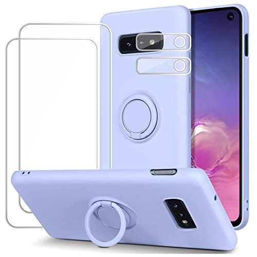 Esakycn Hülle für Samsung Galaxy S10e Schutzhülle Silikon mit 2 Displayschutzfolie + 2 Kamera Folie, [Magnetic Auto Halterung] Ring Ständer Handyhülle für Samsung Galaxy S10e 6,8", Lavendel lila von Esakycn