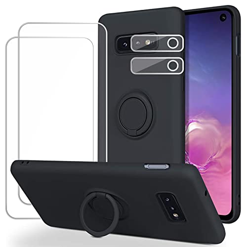 ycn Hülle für Samsung Galaxy S10e Schutzhülle Silikon mit 2 Displayschutzfolie, [Magnetic Auto Halterung] 360 Rotate Ring Ständer, Fallschutz Handyhülle für Samsung Galaxy S10e 5,8", Schwarz von Esakycn