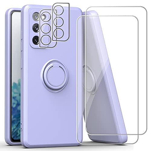 Esakycn Hülle für Samsung S21 FE Schutzhülle Silikon mit 2 Displayschutzfolie + 2 Kamera Folie, [Magnetic Auto Halterung] Ring Ständer Handyhülle für Samsung Galaxy S21 FE 6,4", Lavendel lila von Esakycn