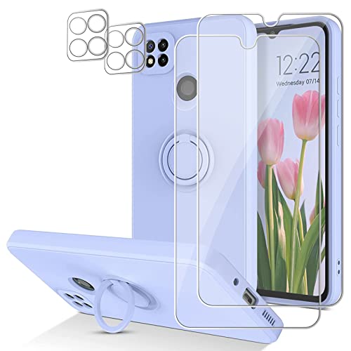 Esakycn Hülle für Xiaomi Redmi 9C Schutzhülle Silikon mit 2 Displayschutzfolie + 2 Kamera Folie, [Magnetic Auto Halterung] Ring Ständer Handyhülle für Redmi 9C 6,53", lila von Esakycn