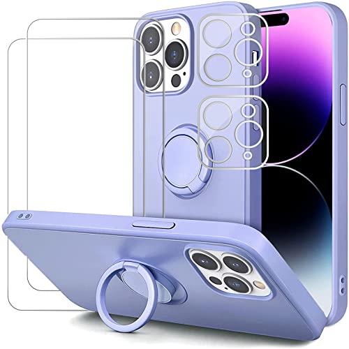 Esakycn Hülle für iPhone 14 Pro Max Schutzhülle Silikon mit 2 Displayschutzfolie + 2 Kamera Folie, [Magnetic Auto Halterung] Ring Ständer Stoßfest Handyhülle für iPhone 14 Pro Max 6,7", Lavendel lila von Esakycn