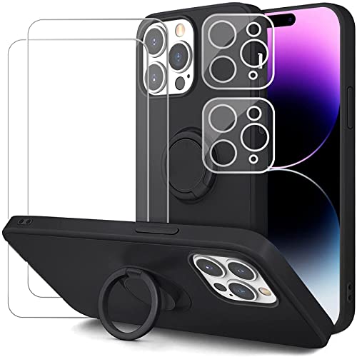 Esakycn Hülle für iPhone 14 Pro Max Schutzhülle Silikon mit 2 Displayschutzfolie + 2 Kamera Folie, [Magnetic Auto Halterung] Ring Ständer Stoßfest Handyhülle für iPhone 14 Pro Max 6,7", Schwarz von Esakycn