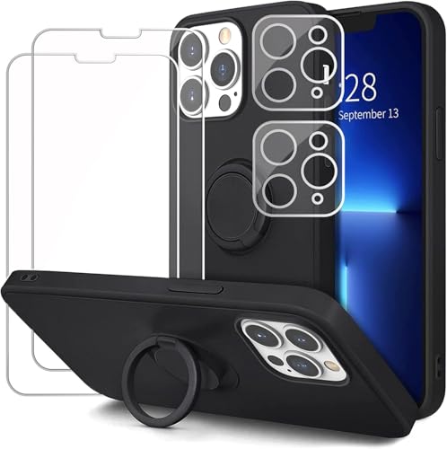 Esakycn Hülle für iPhone 16 Pro Schutzhülle Silikon mit 2 Displayschutzfolie + 2 Kamera Folie, [Magnetic Auto Halterung] Ring Ständer Stoßfest Handyhülle für iPhone 16 Pro 6,3", Schwarz von Esakycn