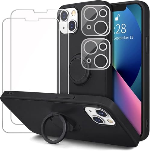 Esakycn Hülle für iPhone 16 Schutzhülle Silikon mit 2 Displayschutzfolie + 2 Kamera Folie, [Magnetic Auto Halterung] [Anti-Drop] Ring Ständer Stoßfest Handyhülle für iPhone 16 6,1", Schwarz von Esakycn