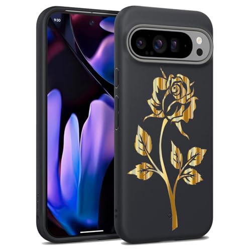 Esakycn Kompatibel mit Google Pixel 9 Pro XL 5G 6,8" Hülle, Schutzhülle Schwarz Silikon Flora Blumen Muster TPU Motiv Design Handyhülle Ultradünn Stoßfest Blumenart Case Cover, Rose von Esakycn