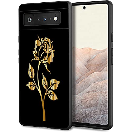 Esakycn für Google Pixel 6 5G Hülle, Schutzhülle Schwarz Silikon Flora Blumen Muster TPU Motiv Design Handyhülle Ultradünn Stoßfest Blumenart Case Cover für Google Pixel 6 5G 6,4", Rose von Esakycn