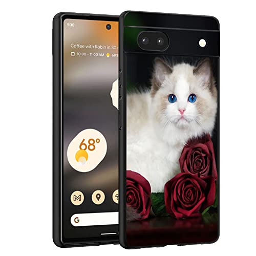 Esakycn für Google Pixel 6A 5G Hülle, Schutzhülle Schwarz Silikon Flora Blumen Muster TPU Motiv Design Handyhülle Ultradünn Stoßfest Blumenart Case Cover für Google Pixel 6A 5G 6,1", Katze von Esakycn