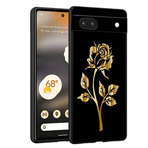 Esakycn für Google Pixel 6A 5G Hülle, Schutzhülle Schwarz Silikon Flora Blumen Muster TPU Motiv Design Handyhülle Ultradünn Stoßfest Blumenart Case Cover für Google Pixel 6A 5G 6,1", Rose von Esakycn