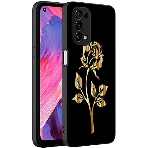 Esakycn für Oppo A54 5G / A74 5G / A93 5G Hülle, Schutzhülle Schwarz Silikon Flora Blumen Muster Motiv Design Handyhülle Ultradünn Stoßfest Blumenart Case Cover für Oppo A54 5G 6,5", Rose von Esakycn