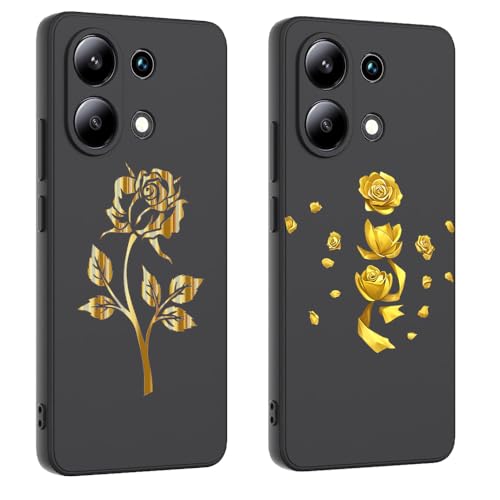 Esakycn für Redmi Note 13 4G Hülle, [2 Pack] Schutzhülle Schwarz Silikon Flora Blumen Motiv Design Handyhülle, Ultradünn Stoßfest Blumenart Muster Case Cover für Redmi Note 13 4G 6,67", 2 Rose von Esakycn