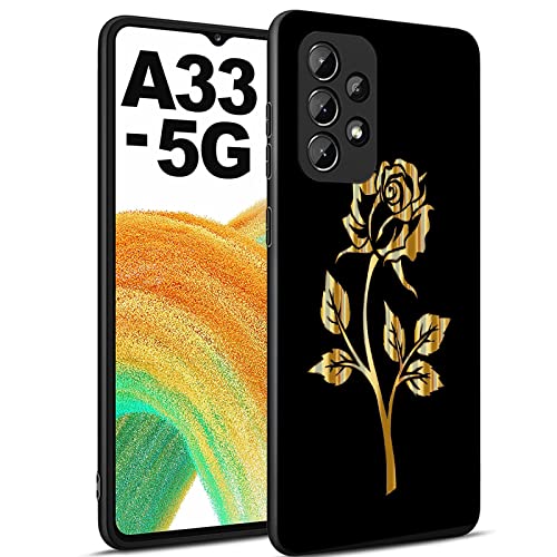 Esakycn für Samsung Galaxy A33 5G Hülle, Schutzhülle Schwarz Silikon Flora Blumen Muster TPU Motiv Design Handyhülle Ultradünn Stoßfest Blumenart Case Cover für Samsung A33 5G 6,4", Rose von Esakycn