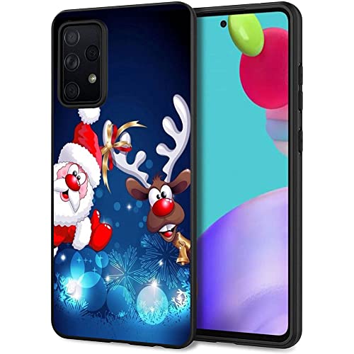 Esakycn für Samsung Galaxy A52 / A52S 5G Hülle, Schutzhülle Schwarz Silikon Weihnachten Baum Santa Rentier Muster TPU Motiv Design Handyhülle Christmas Case Cover für Samsung A52 6,5", Santa Rentier von Esakycn