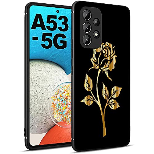 Esakycn für Samsung Galaxy A53 5G Hülle, Schutzhülle Schwarz Silikon Flora Blumen Muster TPU Motiv Design Handyhülle Ultradünn Stoßfest Blumenart Case Cover für Samsung A53 5G 6,46", Rose von Esakycn