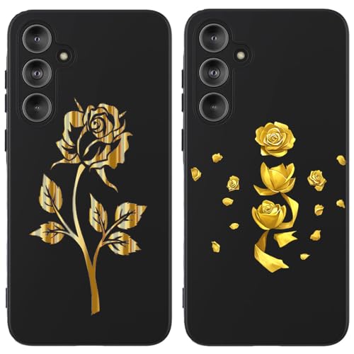 Esakycn für Samsung Galaxy A55 Hülle, [2 Pack] Schutzhülle Schwarz Silikon Flora Blumen Motiv Design Handyhülle, Ultradünn Stoßfest Blumenart Muster Case Cover für Samsung A55 6,6", 2 Rose von Esakycn