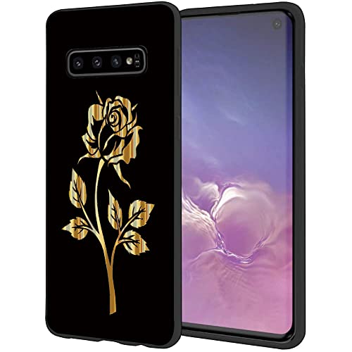 Esakycn für Samsung Galaxy S10 Hülle, Schutzhülle Schwarz Silikon Flora Blumen Muster TPU Motiv Design Handyhülle Ultra Stoßfest Blumenart Case Cover für Samsung S10 6,1", Rose von Esakycn
