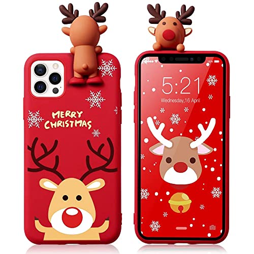 Esakycn für Samsung Galaxy S21 FE 5G Hülle, Weihnachten Schutzhülle 3D Rot Karikatur Silikon Motiv Design Handyhülle Ultradünn Stoßfest Christmas Case für Samsung S21 FE 5G 6,4", Hirsch von Esakycn