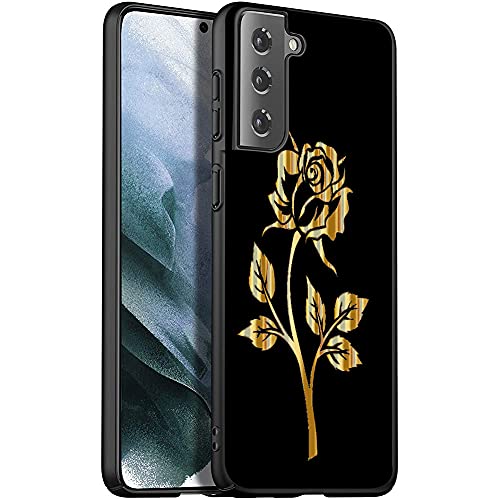 Esakycn für Samsung Galaxy S21 Hülle, Schutzhülle Schwarz Silikon Flora Blumen Muster TPU Motiv Design Handyhülle Ultradünn Stoßfest Blumenart Case Cover für Samsung Galaxy S21 5G 6,2", Rose von Esakycn