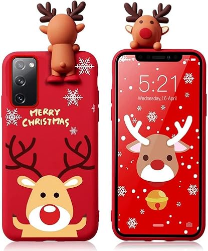 Esakycn für Samsung Galaxy S22+ Plus 5G Hülle, Weihnachten Schutzhülle 3D Rot Karikatur Silikon Motiv Design Handyhülle Ultradünn Stoßfest Christmas Case für Samsung S22+ 6,6", Hirsch von Esakycn