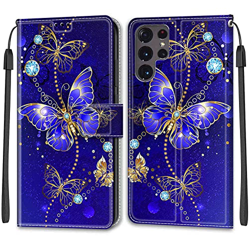 Esakycn für Samsung Galaxy S22 Ultra Klapphülle, hülle PU Leather Kartenfächer Muster Design Standfunktion Magnet, Stoßfeste Schutzhülle, Handyhülle für Samsung Galaxy S22 Ultra 6,8", Schmetterling von Esakycn