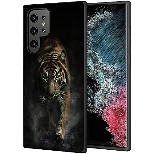 Esakycn für Samsung Galaxy S23 Ultra 5G Hülle, Schutzhülle Schwarz Silikon Flora Blumen Muster Motiv Design Handyhülle Ultradünn Stoßfest Blumenart Case Cover für Samsung S23 Ultra 6,8", Tiger1 von Esakycn