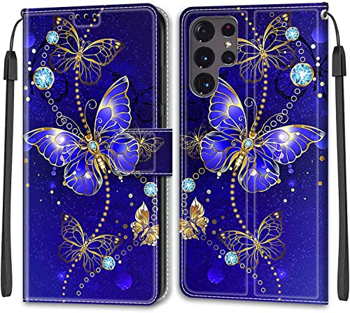 Esakycn für Samsung Galaxy S23 Ultra Klapphülle, hülle PU Leather Kartenfächer Muster Design Standfunktion Magnet, Stoßfeste Schutzhülle, Handyhülle für Samsung Galaxy S23 Ultra 6,8", Schmetterling von Esakycn