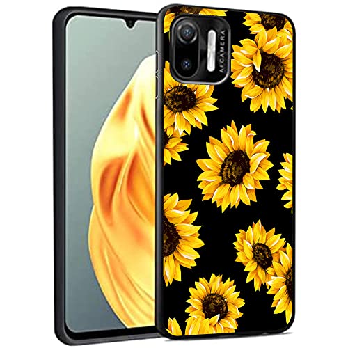 Esakycn für Ulefone Note 6 / Note 6P Hülle, Schutzhülle Schwarz Silikon Flora Blumen Muster TPU Motiv Design Handyhülle Ultradünn Stoßfest Blumenart Case Cover für Ulefone Note 6 6,1", Sonnenblume von Esakycn