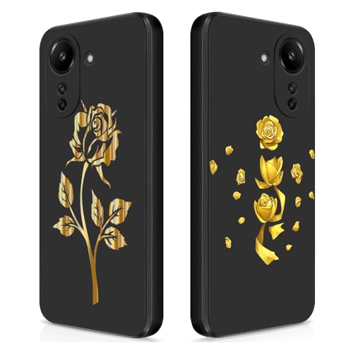 Esakycn für Xiaomi Redmi 13C / Poco C65 Hülle, [2 Pack] Schutzhülle Schwarz Silikon Flora Blumen TPU Motiv Design Handyhülle, Ultradünn Stoßfest Blumenart Muster Case Cover für Redmi 13C 6,74", 2 Rose von Esakycn