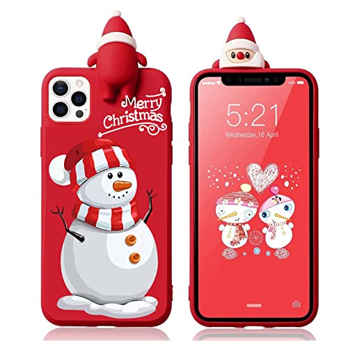 Esakycn für iPhone 12 Pro Max Hülle, Weihnachten Schutzhülle 3D Rot Karikatur Puppe Silikon Motiv Handyhülle Ultradünn Stoßfest Christmas Case Cover für iPhone 12 Pro Max 6,7", Schneemann von Esakycn