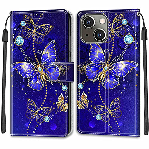 Esakycn für iPhone 13 Klapphülle, hülle PU Leather Kartenfächer Muster Design Standfunktion Magnet, Stoßfeste Schutzhülle, Handyhülle für Apple iPhone 13 6,1", Schmetterling von Esakycn