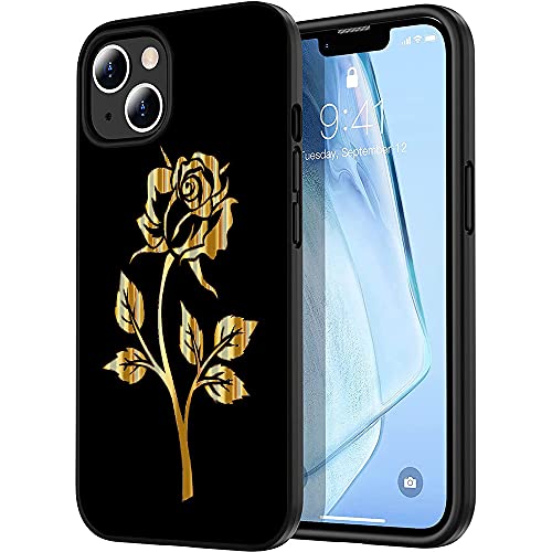 Esakycn für iPhone 14 Hülle, Schutzhülle Schwarz Silikon Flora Blumen Muster TPU Motiv Design Handyhülle Ultradünn Stoßfest Blumenart Case Cover für iPhone 14 6,1", Rose von Esakycn