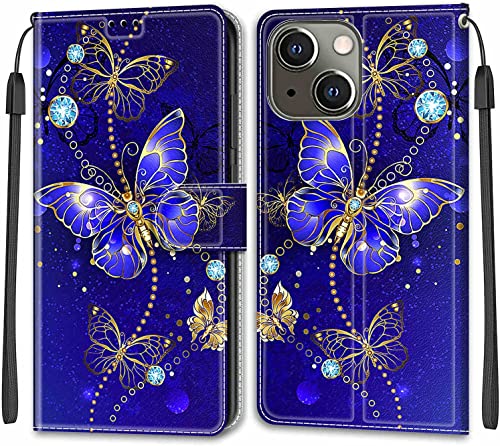 Esakycn für iPhone 14 Klapphülle, hülle PU Leather Kartenfächer Muster Design Standfunktion Magnet, Stoßfeste Schutzhülle, Handyhülle für Apple iPhone 14 6,1", Schmetterling… von Esakycn