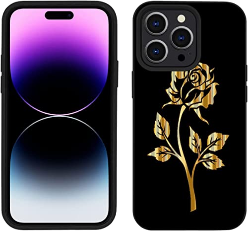 Esakycn für iPhone 14 Pro Hülle, Schutzhülle Schwarz Silikon Flora Blumen Muster TPU Motiv Design Handyhülle Ultradünn Stoßfest Blumenart Case Cover für iPhone 14 Pro 6,1", Rose von Esakycn