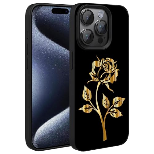 Esakycn für iPhone 15 Pro Max Hülle, Schutzhülle Schwarz Silikon Flora Blumen Muster TPU Motiv Design Handyhülle Ultradünn Stoßfest Blumenart Case Cover für iPhone 15 Pro Max 6,7", Rose von Esakycn