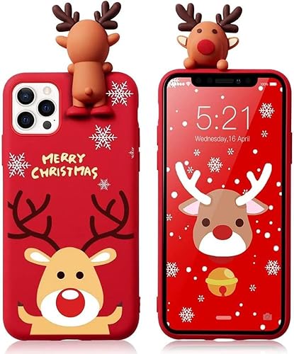 Esakycn für iPhone 15 Pro Max Hülle, Weihnachten Schutzhülle 3D Rot Karikatur Puppe Silikon Motiv Handyhülle Ultradünn Stoßfest Christmas Case Cover für iPhone 15 Pro Max 6,7", Hirsch von Esakycn