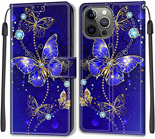 Esakycn für iPhone 15 Pro Max Klapphülle, hülle PU Leather Kartenfächer Muster Design Standfunktion Magnet, Stoßfeste Schutzhülle, Handyhülle für Apple iPhone 15 Pro Max 6,7", Schmetterling von Esakycn