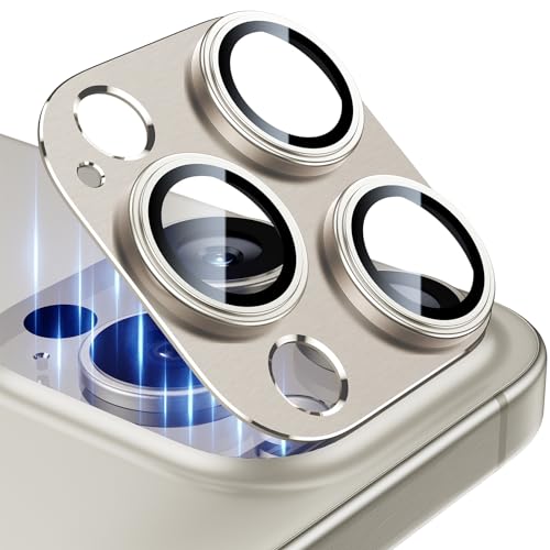 Esanik [2 Stück Kameraschutz für iPhone 15 Pro/iPhone 15 Pro Max Kamera Schutz,Panzer Schutz glas Aluminiumlegierung Linsenschutz Kamerafolie von Esanik