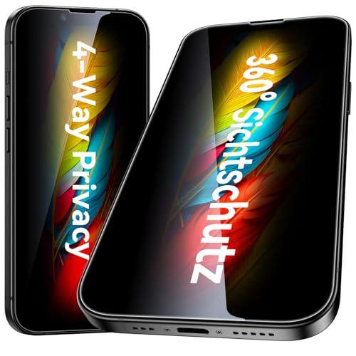 Esanik für iPhone 13 Pro/ 13/14 Sichtschutz 360° Blickschutz, 4 Way Sichtschutzfolie für Panzerglas iPhone 14 Privacy Screen Protector (2 Stück) von Esanik