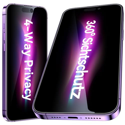 Esanik Sichtschutz 360° für iPhone 14 Pro Blickschutz, 4 Way Sichtschutzfolie für Panzerglas iPhone 14 Pro Privacy Screen Protector (2 Stück) von Esanik