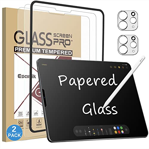 Esanik Feel like Paper für Panzerglas für iPad Pro 12,9 Zoll 2022/2021/2020/2018 (iPad 6th/ 5th/ 4th/ 3th Generation) Schutzfolie, 9H Matt Schutzglas mit Kameraschutz (2+2 Stück) von Esanik