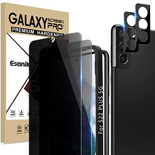 Esanik Sichtschutz für Samsung Galaxy S22 Plus 5G 6.6" [2+2 Stück], 2* PET Sichtschutzfolie [Nicht-Glas] mit 2* Kamera Panzer Schutz glas, 7H Härte Anti-Spy Privacy Display folie von Esanik