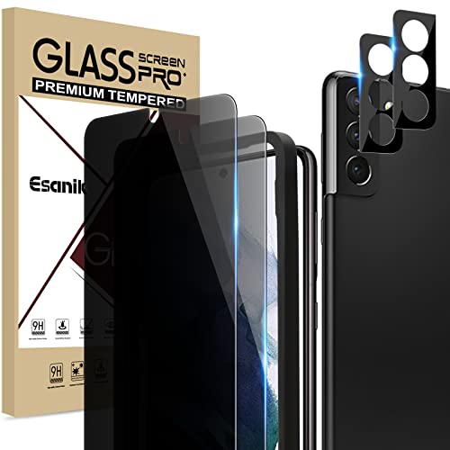 Esanik Sichtschutz für Samsung Galaxy S22 Plus 6.6" [2+2 Stück], 2* PET Sichtschutzfolie [Nicht-Glas] mit 2* Kameraschutz, 7H Härte Anti-Spy Privacy Displayschutz Folie von Esanik