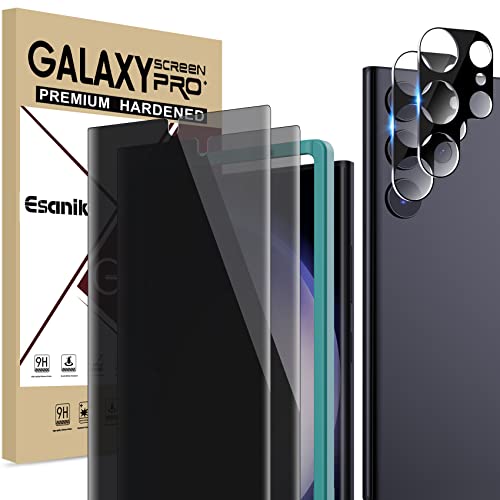 Esanik Sichtschutz für Samsung Galaxy S23 Ultra 6.8" [2+2 Stück], 2* PET Sichtschutzfolie [Nicht-Glas] + 2* Kamera Panzer schutz glas, Anti-Spy Privacy Schutzfolie folie von Esanik