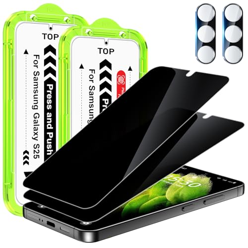 Esanik Sichtschutz für Samsung Galaxy S25 5G 6,2" (2+2 Stück), 2x PET S25 Sichtschutzfolie + 2x Kameraschutz, 7H Härte Anti-Spy S25 Privacy Screen Protector von Esanik